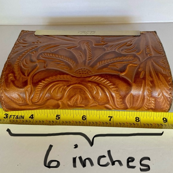 Patricia Nash Leather Cametti Trifold Wallet Organizer Tan Tooled Embossed Gold - Picture 14 of 16